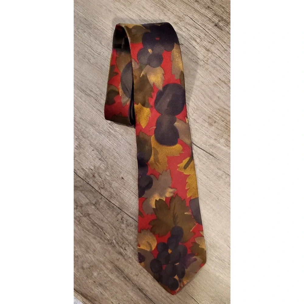 Zylos George Machado Italian Silk Rust Red Olive Plant Print Tie 57.5